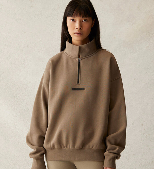 Fear Of God ESSENTIALS Mock Neck Half Zip Sweatshirt Taupe (Womens)