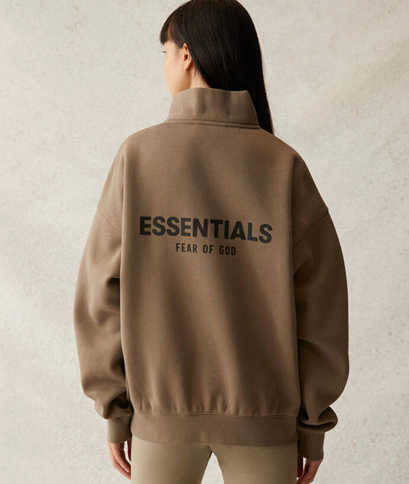 Fear Of God ESSENTIALS Mock Neck Half Zip Sweatshirt Taupe (Womens)