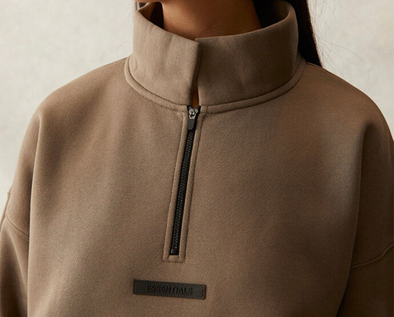 Fear Of God ESSENTIALS Mock Neck Half Zip Sweatshirt Taupe (Womens)