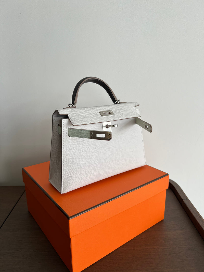 Hermès Mini Kelly 20 Gris Pale / Vert Fizz / Graphite Epsom PHW