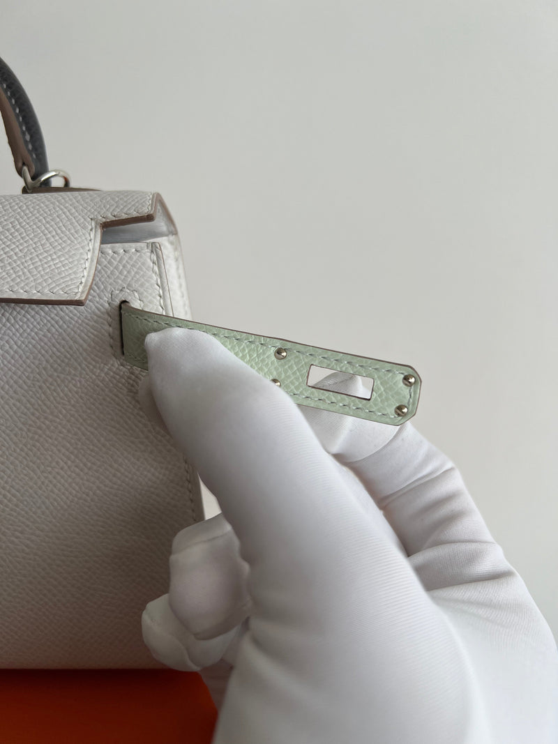 Hermès Mini Kelly 20 Gris Pale / Vert Fizz / Graphite Epsom PHW