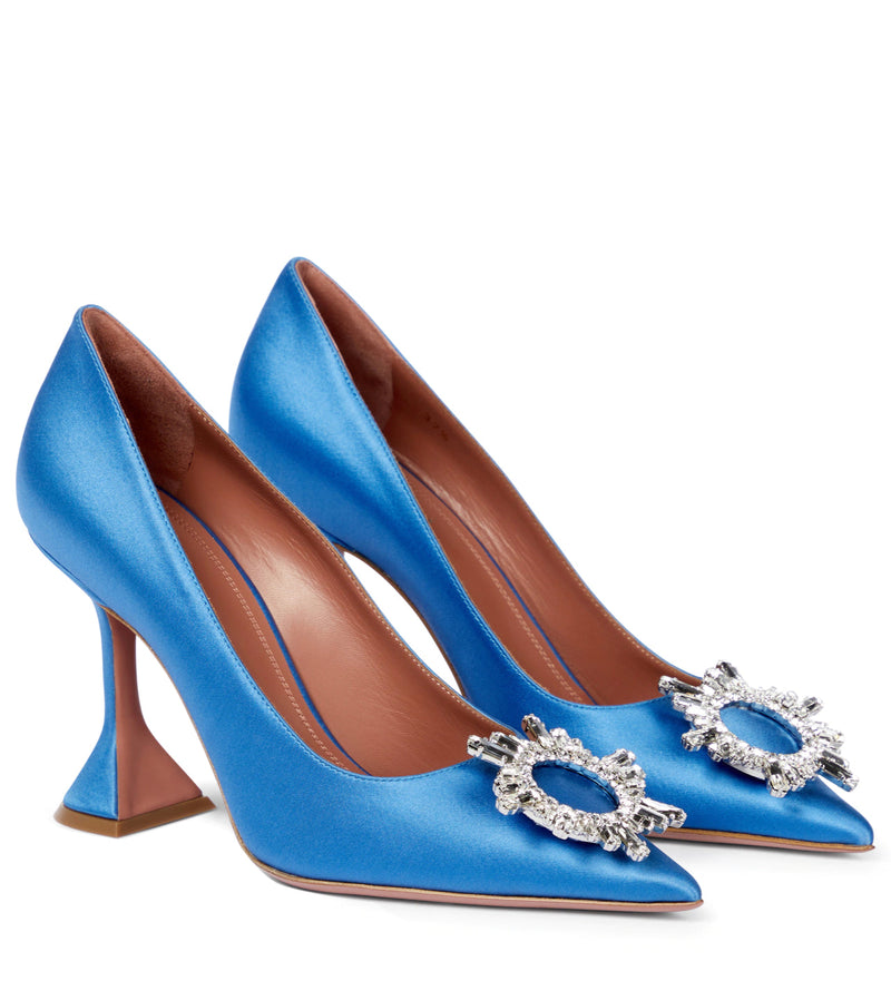 Amina Muaddi Begum Satin Blue Crystal Pumps