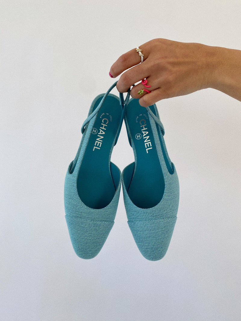 Chanel Denim Slingback Mule (Blue)