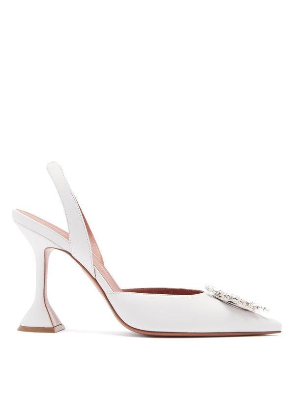 Amina Muaddi Begum Leather Slingback Pumps White