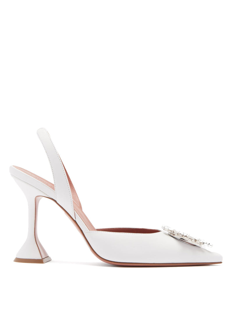 Amina Muaddi Begum Leather Slingback Pumps White