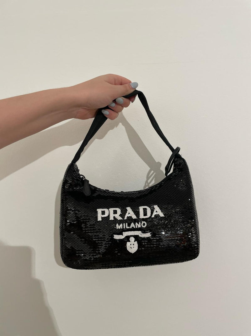 Prada Logo Sequin Re-Edition 2000 Bag (Black)