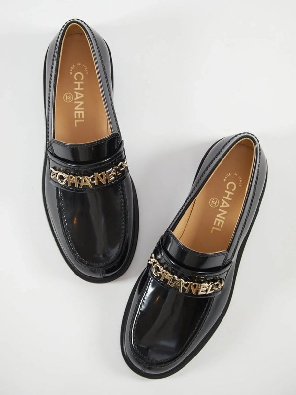 Chanel Shiny Patent Calfskin Loafers GHW (Black)