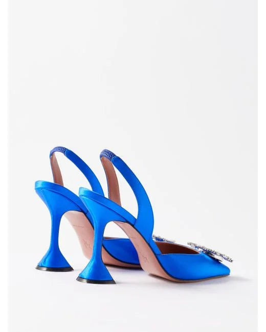 Amina Muaddi Begum Satin Slingback Pumps Blue