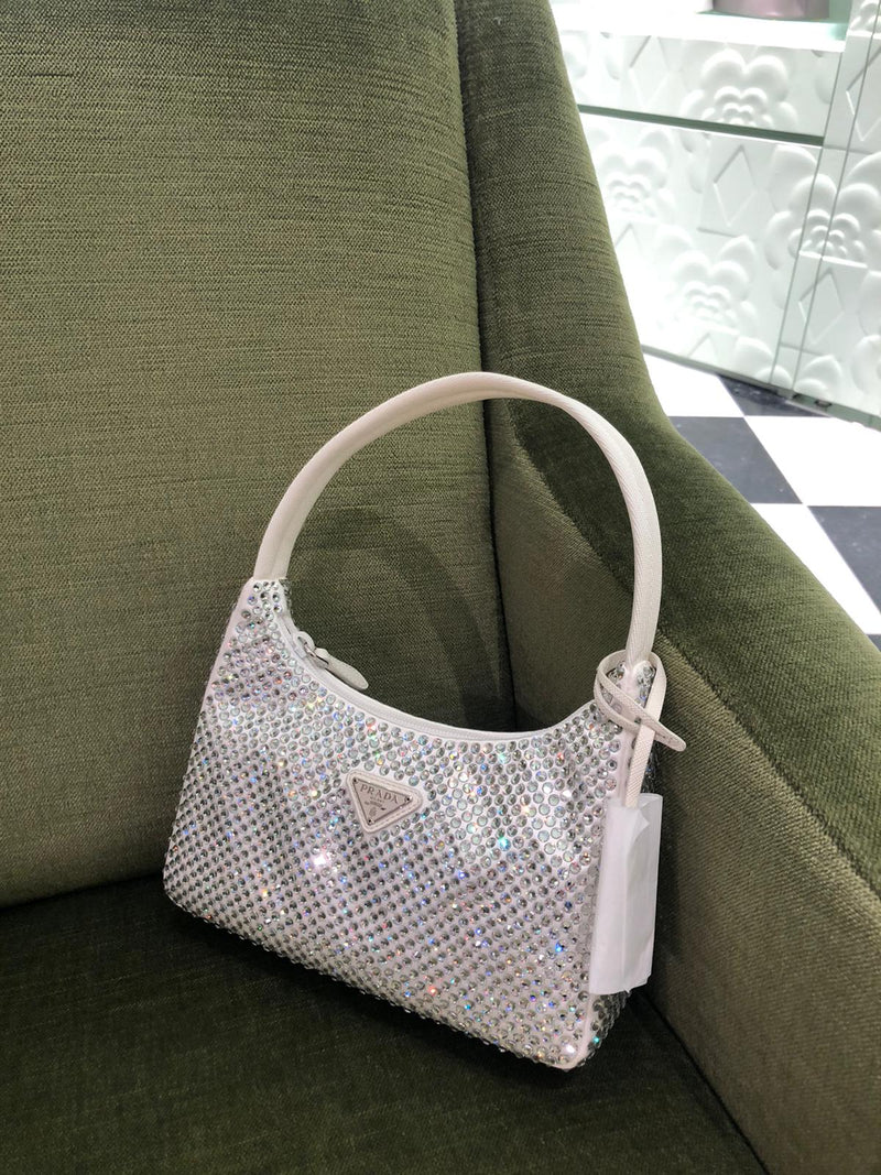 Prada Satin Bag With Crystals (White)