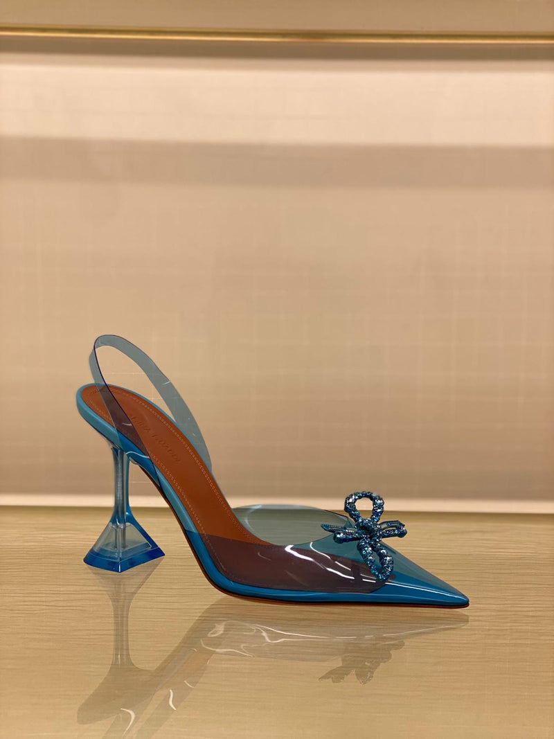 Amina Muaddi Rosie Glass PVC Slingback Pumps (Light Blue)