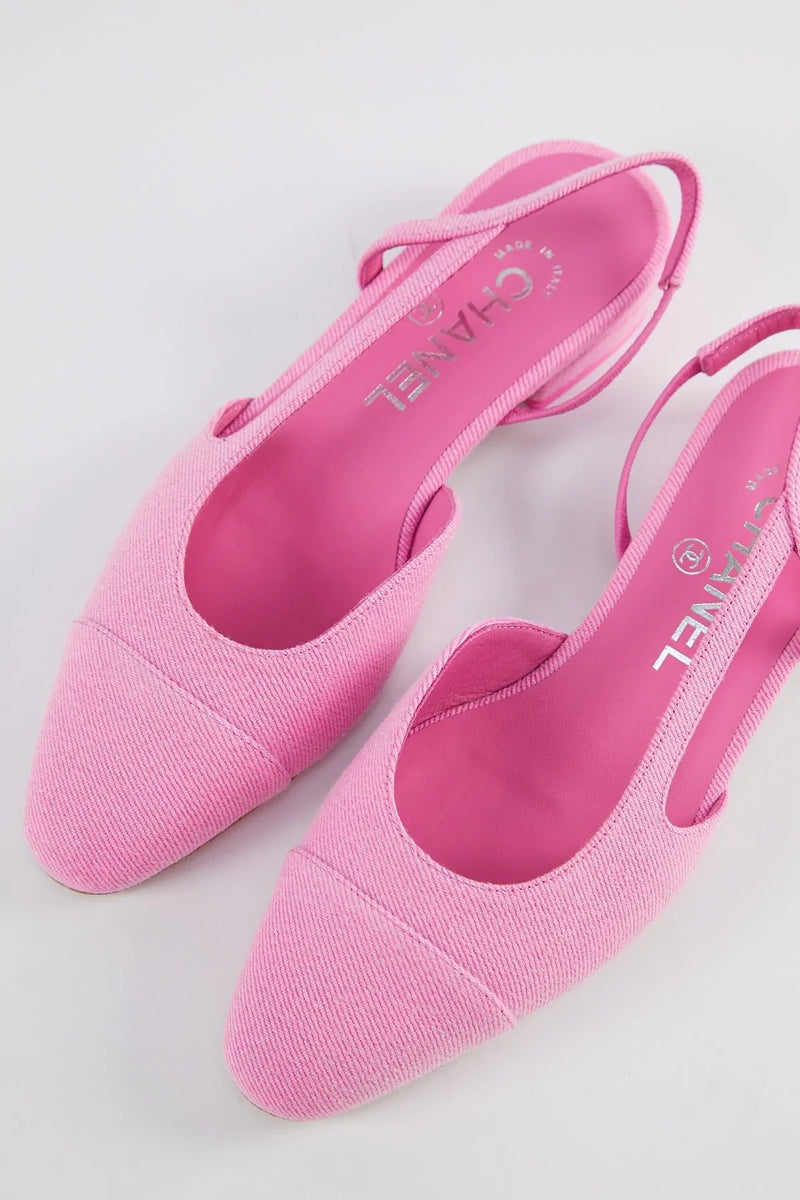 Chanel Denim Slingback Mule (Pink)