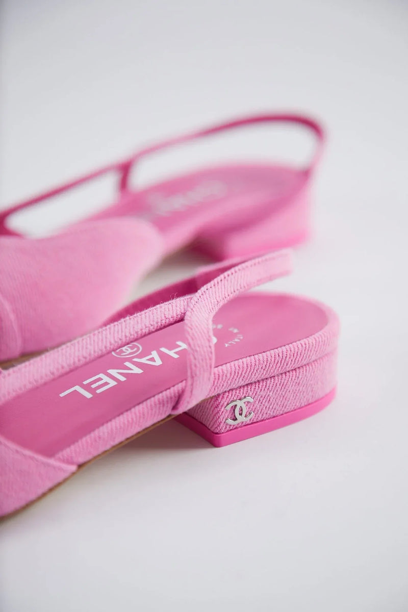 Chanel Denim Slingback Mule (Pink)