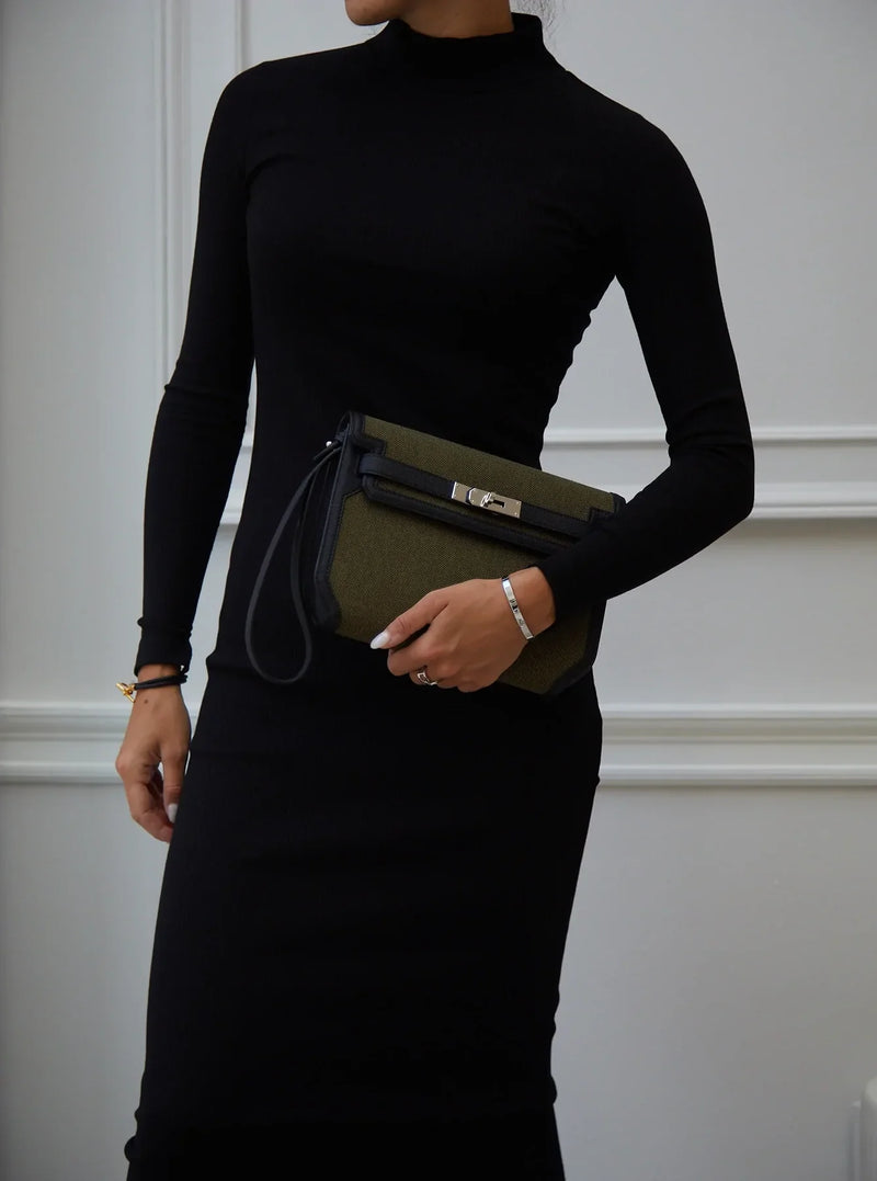 Hermès Kelly Depeches 25 Vert Militaire & Black PHW