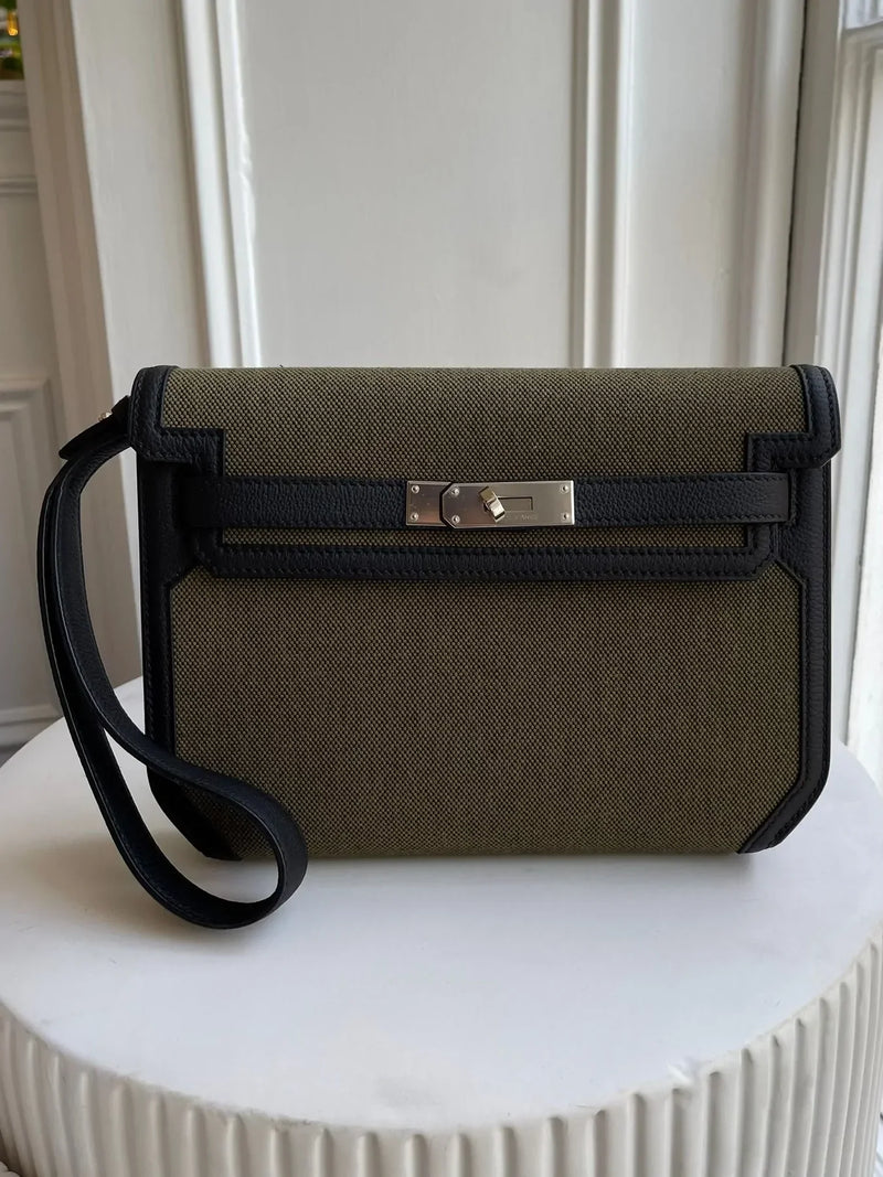 Hermès Kelly Depeches 25 Vert Militaire & Black PHW