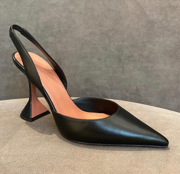 Amina Muaddi Holli Leather Slingback Pumps (Black)
