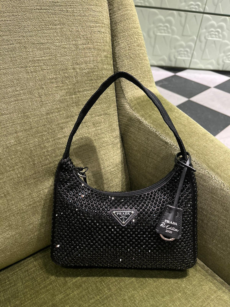 Prada Satin Bag With Crystals (Full Black)