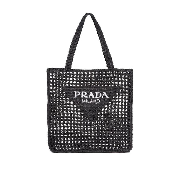 Prada Raffia Tote Bag (Black)