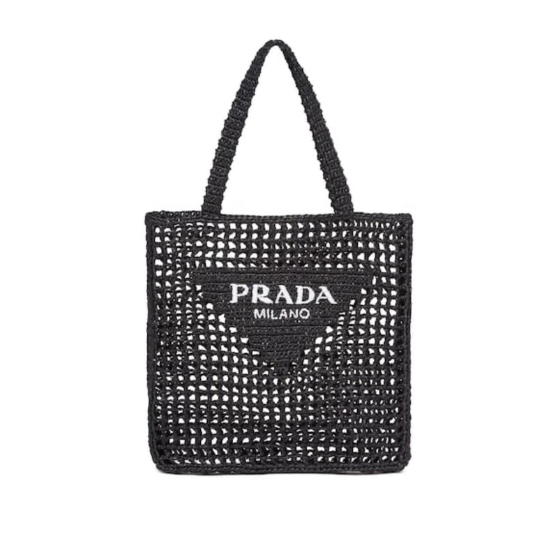 Prada Raffia Tote Bag (Black)