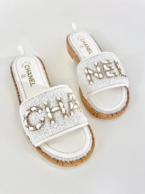 Chanel Tweed CHA NEL Mules (White)