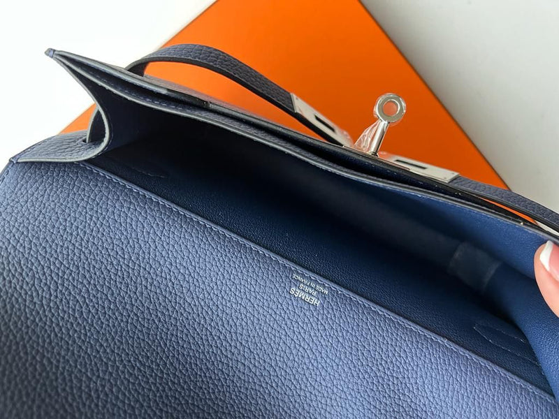 Hermès Kelly Depeches 25 Bleu Saphir Palladium Hardware