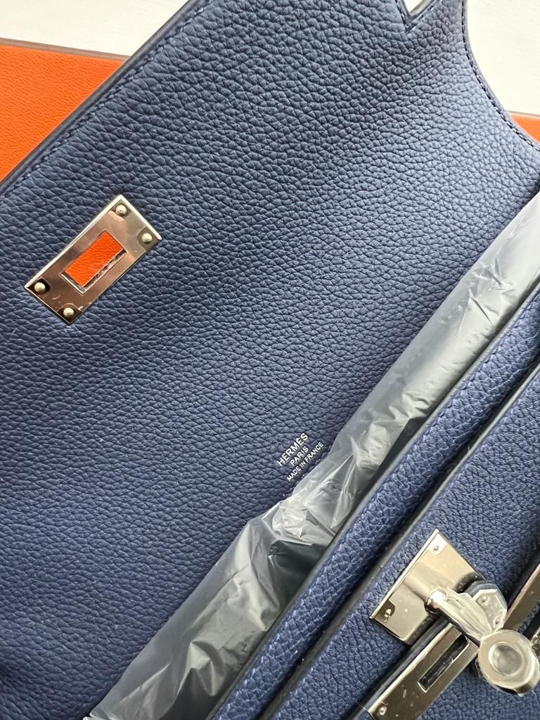 Hermès Kelly Depeches 25 Bleu Saphir Palladium Hardware