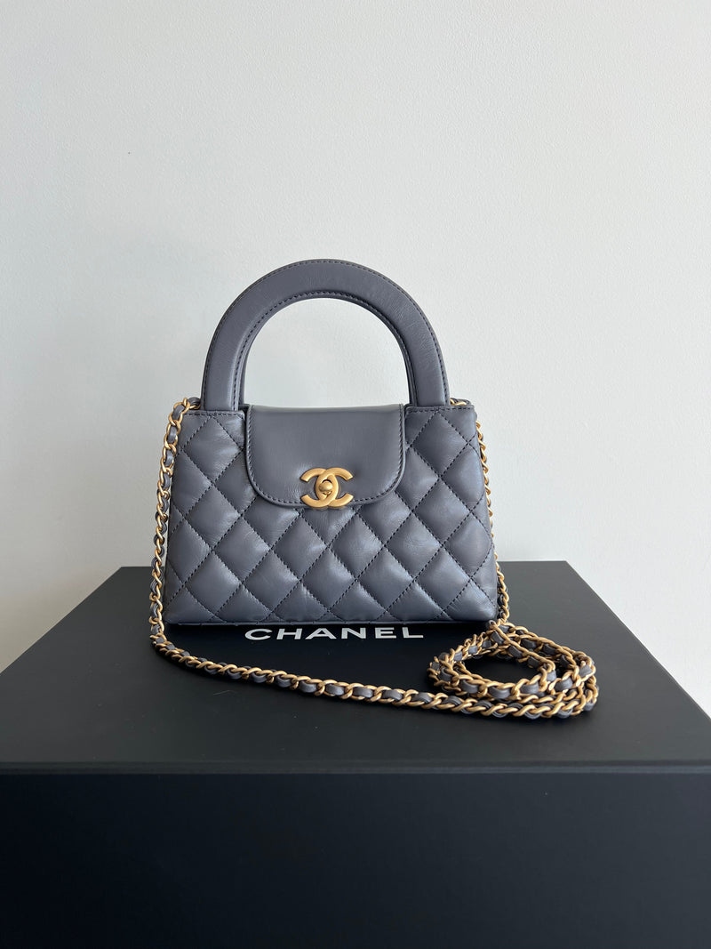 Chanel Kelly Shopping Bag Shiny Aged Calfskin & Gold Hardware Grey (Mini)