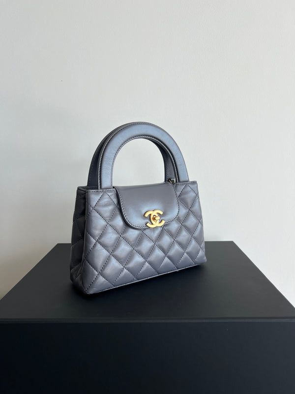 Chanel Kelly Shopping Bag Shiny Aged Calfskin & Gold Hardware Grey (Mini)