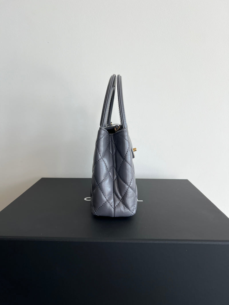 Chanel Kelly Shopping Bag Shiny Aged Calfskin & Gold Hardware Grey (Mini)