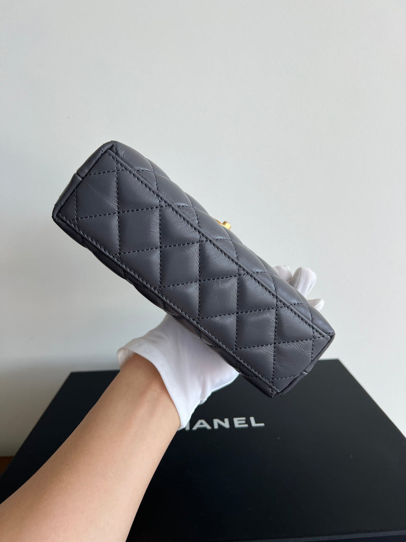 Chanel Kelly Shopping Bag Shiny Aged Calfskin & Gold Hardware Grey (Mini)