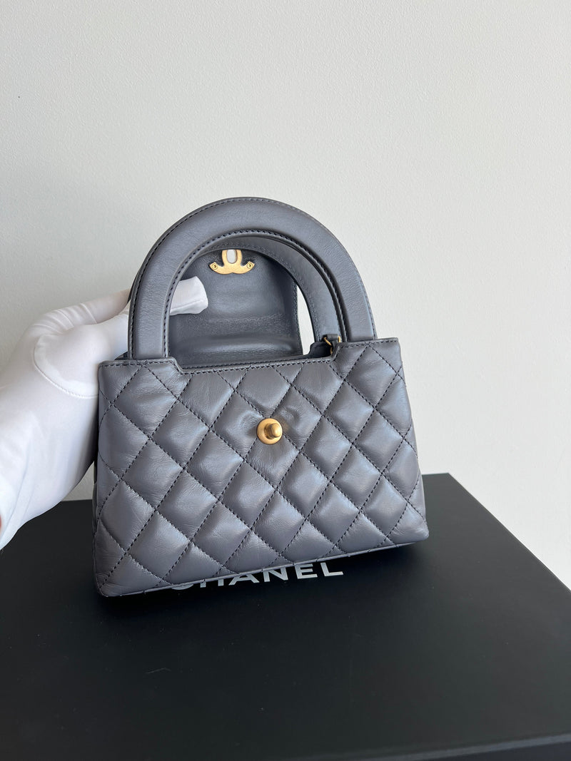 Chanel Kelly Shopping Bag Shiny Aged Calfskin & Gold Hardware Grey (Mini)