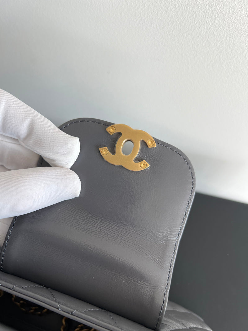 Chanel Kelly Shopping Bag Shiny Aged Calfskin & Gold Hardware Grey (Mini)