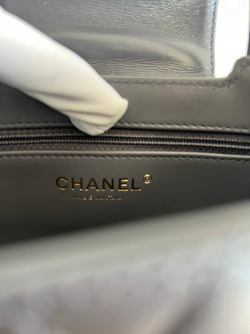 Chanel Kelly Shopping Bag Shiny Aged Calfskin & Gold Hardware Grey (Mini)