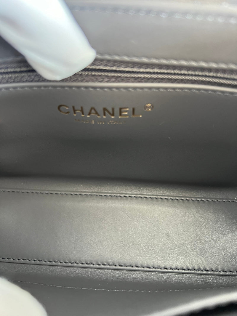 Chanel Kelly Shopping Bag Shiny Aged Calfskin & Gold Hardware Grey (Mini)