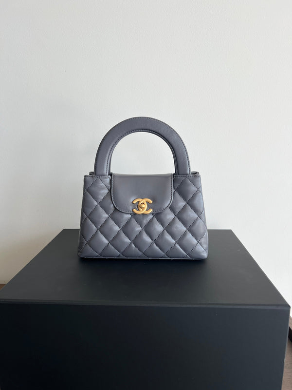 Chanel Kelly Shopping Bag Shiny Aged Calfskin & Gold Hardware Grey (Mini)