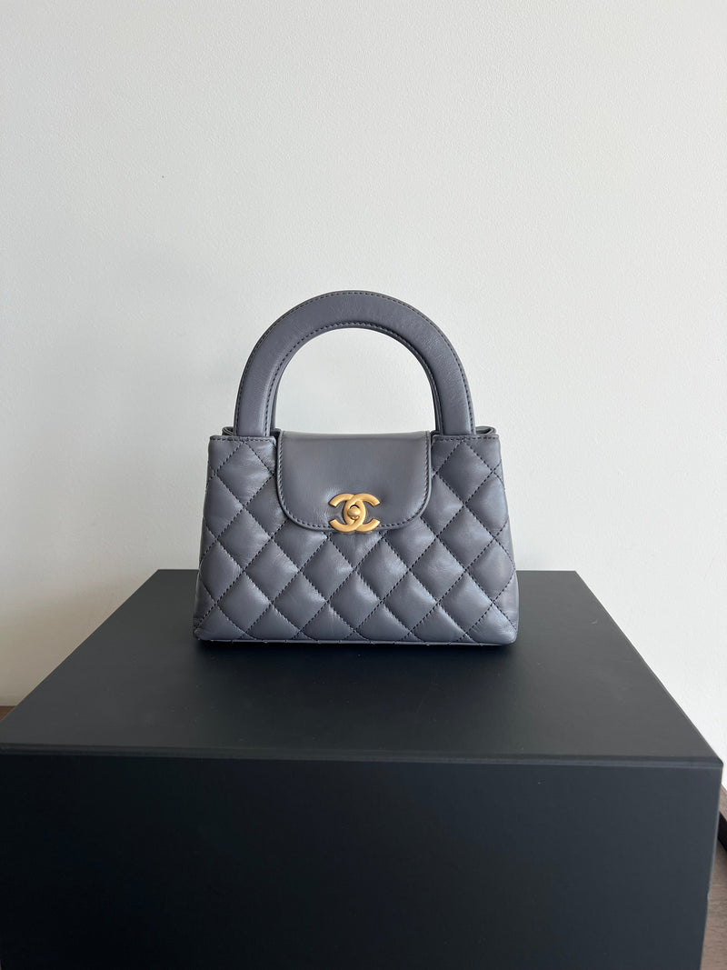 Chanel Kelly Shopping Bag Shiny Aged Calfskin & Gold Hardware Grey (Mini)