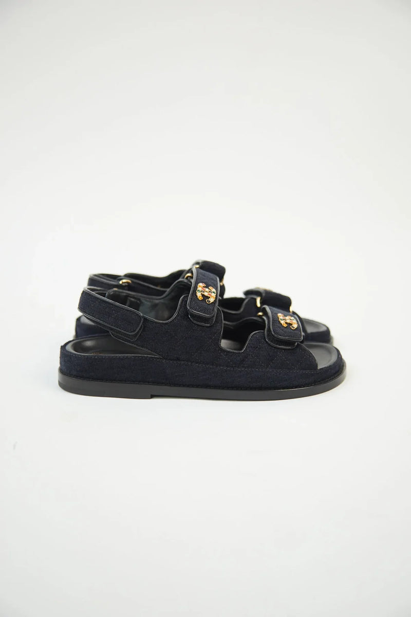 Chanel Velvet CC 'Dad' Sandals Navy