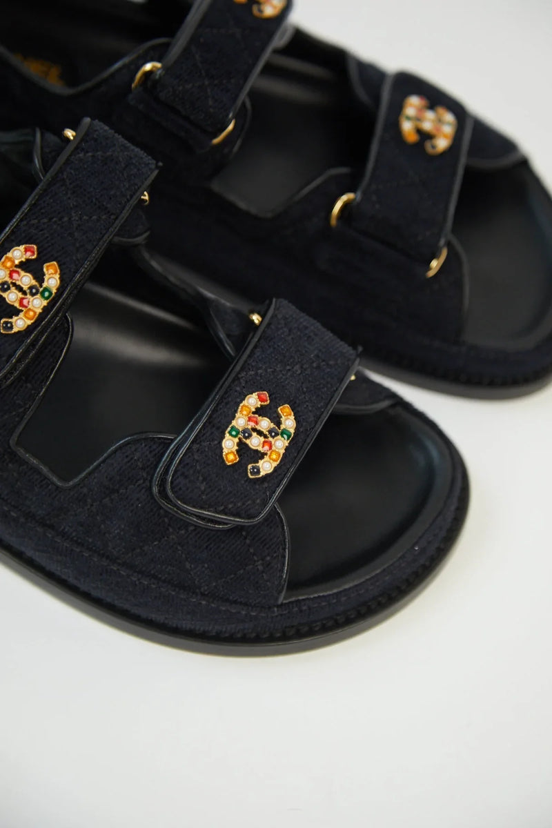 Chanel Velvet CC 'Dad' Sandals Navy