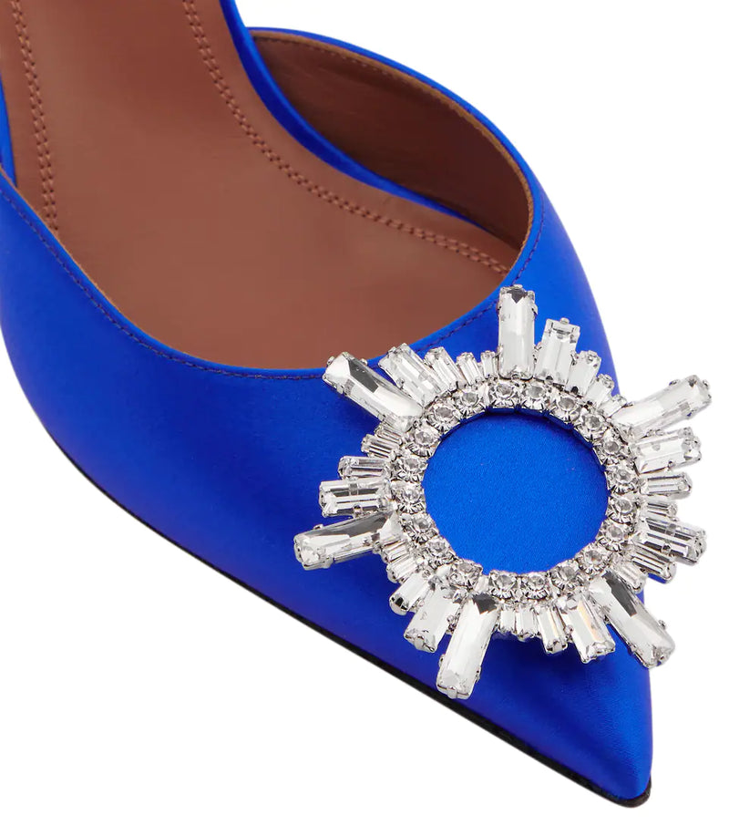 Amina Muaddi Begum Satin Slingback Pumps Blue